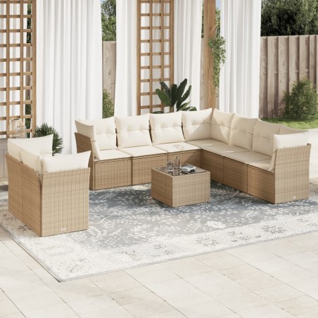 vidaXL Juego de sofás jardín con cojines beige 10 pzas ratán sintético