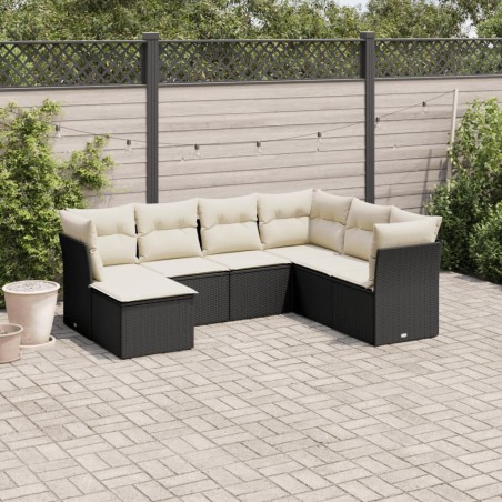 vidaXL Set de comedor de jardín 7 pzas y cojines ratán sintético negro