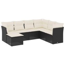 vidaXL Set de comedor de jardín 7 pzas y cojines ratán sintético negro