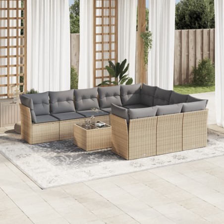 vidaXL Set de sofás de jardín 11pzas con cojines ratán sintético beige
