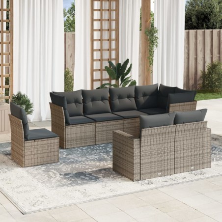 vidaXL Set de sofás de jardín 8 pzas y cojines ratán sintético gris