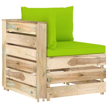 vidaXL Sofá de esquina seccional con cojines madera impregnada verde