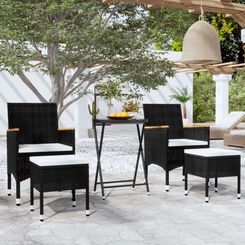 vidaXL Mesa sillas jardín 5 pzas ratán sintético vidrio templado negro vidaXL Mesa sillas jardín 5 pzas ratán sintético vidrio templado negro