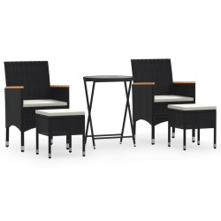 vidaXL Mesa sillas jardín 5 pzas ratán sintético vidrio templado negro