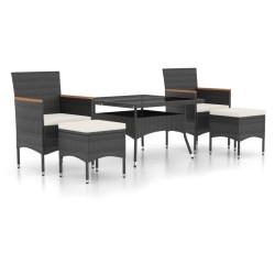 vidaXL Set comedor jardín 5 pzas ratán sintético vidrio templado negro