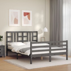 vidaXL Estructura de cama con cabecero madera maciza gris 140x200 cm