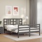 vidaXL Estructura de cama con cabecero madera maciza gris 140x200 cm