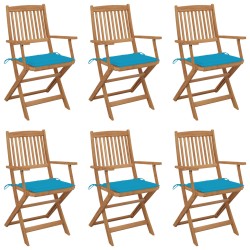 vidaXL Sillas de jardín plegables 6 uds y cojines madera maciza acacia