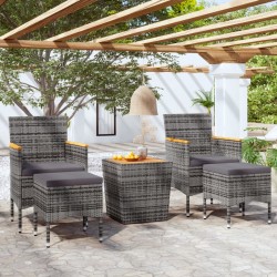vidaXL Mesa y sillas jardín 5 pzas ratán sintético madera acacia gris