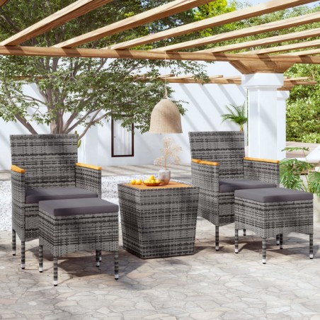 vidaXL Mesa y sillas jardín 5 pzas ratán sintético madera acacia gris