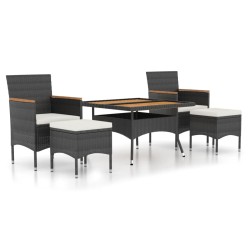vidaXL Set comedor jardín 5 pzas ratán sintético y madera acacia negro