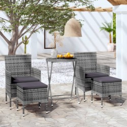 vidaXL Mesa sillas jardín 5 pzas ratán sintético vidrio templado gris