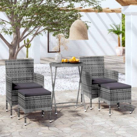 vidaXL Mesa sillas jardín 5 pzas ratán sintético vidrio templado gris