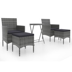 vidaXL Mesa sillas jardín 5 pzas ratán sintético vidrio templado gris