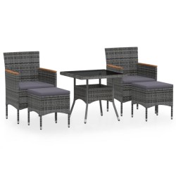 vidaXL Set comedor jardín 5 pzas ratán sintético vidrio templado gris
