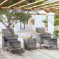 vidaXL Mesa sillas jardín 5 pzas ratán sintético vidrio templado gris vidaXL Mesa sillas jardín 5 pzas ratán sintético vidrio templado gris