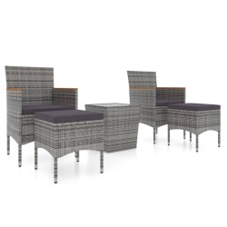 vidaXL Mesa sillas jardín 5 pzas ratán sintético vidrio templado gris