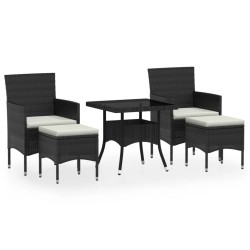 vidaXL Set comedor jardín 5 pzas ratán sintético vidrio templado negro