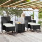 vidaXL Mesa sillas jardín 5 pzas ratán sintético vidrio templado negro