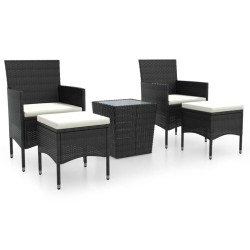 vidaXL Mesa sillas jardín 5 pzas ratán sintético vidrio templado negro