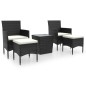 vidaXL Mesa sillas jardín 5 pzas ratán sintético vidrio templado negro