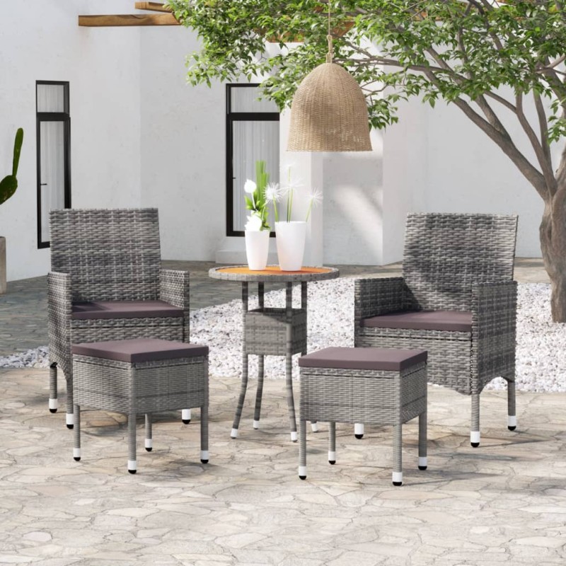 vidaXL Juego de muebles de jardín de 5 piezas ratán sintético gris vidaXL Juego de muebles de jardín de 5 piezas ratán sintético gris