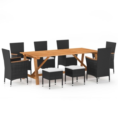 vidaXL Juego de comedor para jardín 9 piezas negro