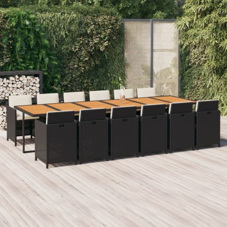 vidaXL Juego comedor jardín 13 pzas con cojines ratán sintético negro