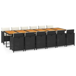 vidaXL Juego comedor jardín 13 pzas con cojines ratán sintético negro