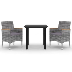 vidaXL Set comedor de jardín 3 pzas y cojines ratán sintético y vidrio