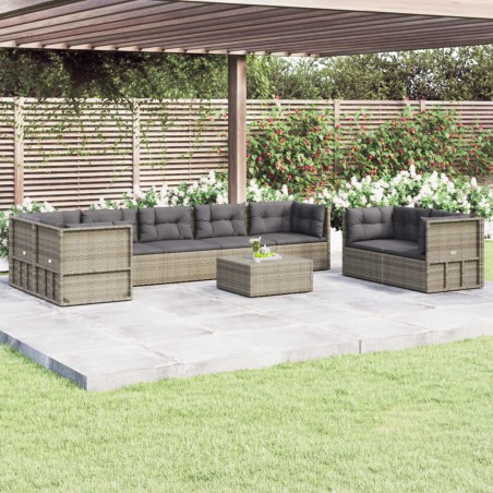 vidaXL Set de muebles de jardín 8 pzas y cojines ratán sintético gris