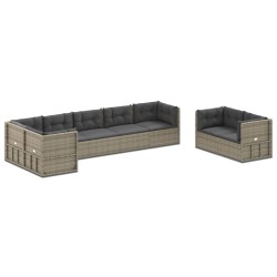 vidaXL Set de muebles de jardín 8 pzas y cojines ratán sintético gris