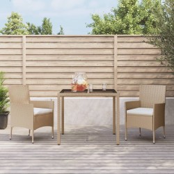 vidaXL Set comedor de jardín 3 pzas con cojines ratán sintético beige