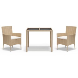 vidaXL Set comedor de jardín 3 pzas con cojines ratán sintético beige