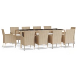 vidaXL Set comedor de jardín 11 pzas con cojines ratán sintético beige