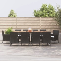 vidaXL Set de comedor jardín 11 pzas con cojines ratán sintético negro