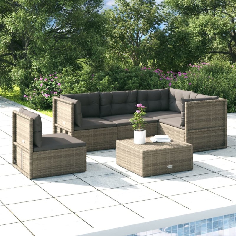 vidaXL Set de muebles de jardín 5 pzas y cojines ratán sintético gris
