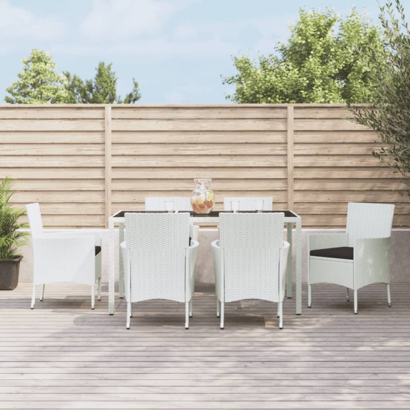 vidaXL Set comedor de jardín 7 pzas con cojines ratán sintético blanco vidaXL Set comedor de jardín 7 pzas con cojines ratán sintético blanco