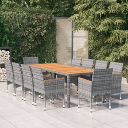 vidaXL Juego de comedor de jardín 11 piezas ratán sintético gris