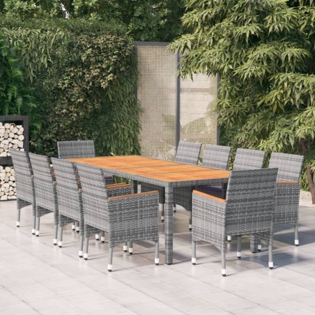 vidaXL Juego de comedor de jardín 11 piezas ratán sintético gris