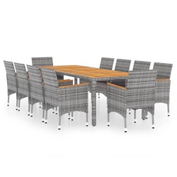 vidaXL Juego de comedor de jardín 11 piezas ratán sintético gris
