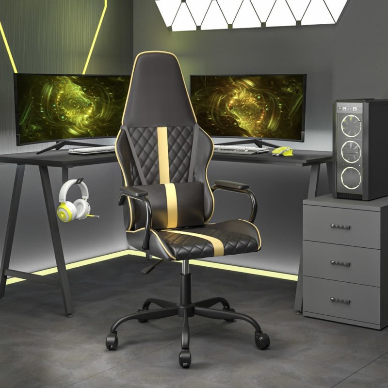 vidaXL Silla gaming cuero sintético negro y dorado vidaXL Silla gaming cuero sintético negro y dorado