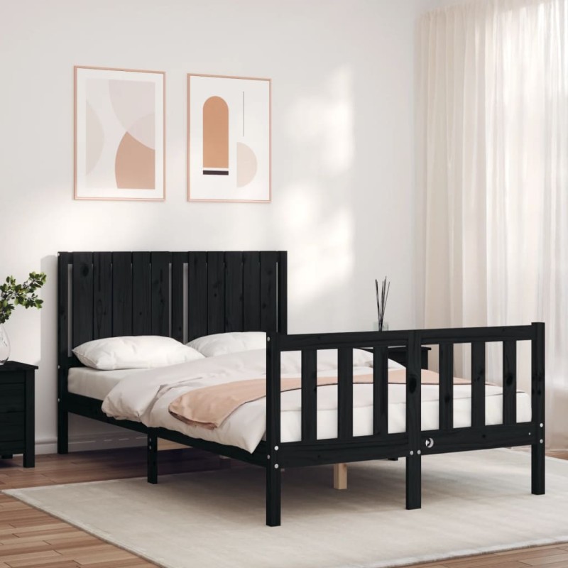 vidaXL Estructura cama de matrimonio con cabecero madera maciza negra vidaXL Estructura cama de matrimonio con cabecero madera maciza negra