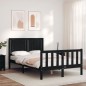 vidaXL Estructura cama de matrimonio con cabecero madera maciza negra vidaXL Estructura cama de matrimonio con cabecero madera maciza negra