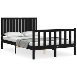 vidaXL Estructura cama de matrimonio con cabecero madera maciza negra