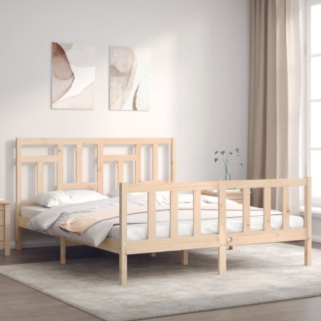 vidaXL Estructura de cama con cabecero madera maciza 160x200 cm
