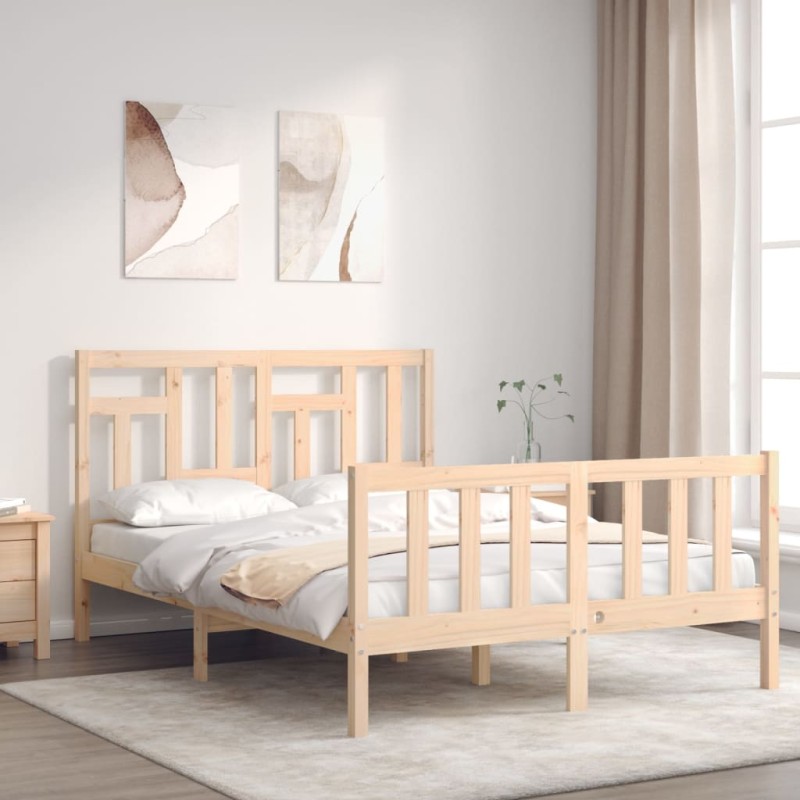 vidaXL Estructura de cama de matrimonio con cabecero madera maciza vidaXL Estructura de cama de matrimonio con cabecero madera maciza