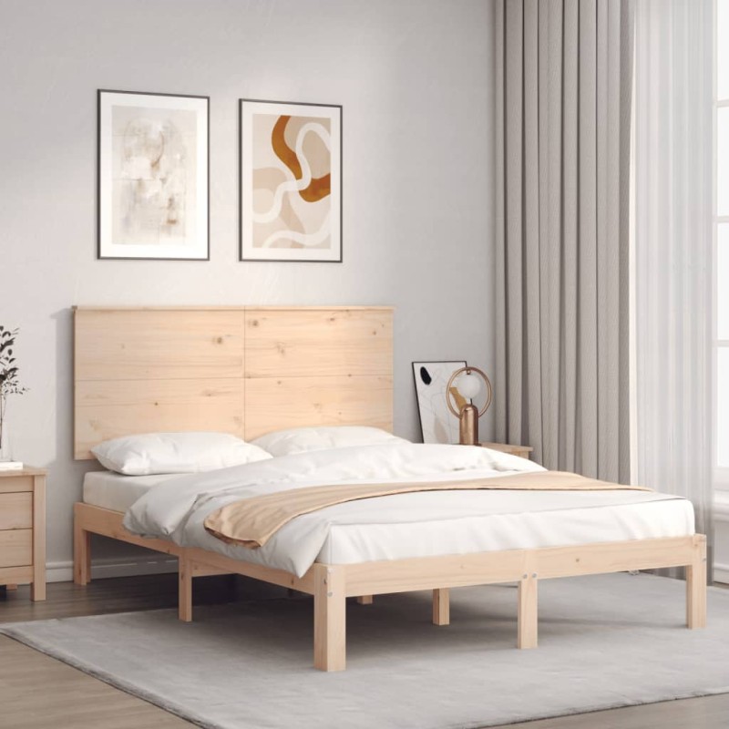 vidaXL Estructura de cama de matrimonio con cabecero madera maciza vidaXL Estructura de cama de matrimonio con cabecero madera maciza