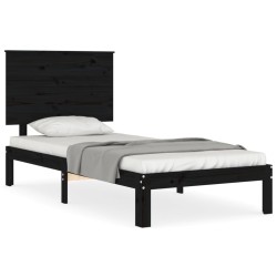 vidaXL Estructura de cama con cabecero madera maciza negro 100x200 cm