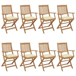 vidaXL Sillas de jardín plegables 8 uds y cojines madera maciza acacia